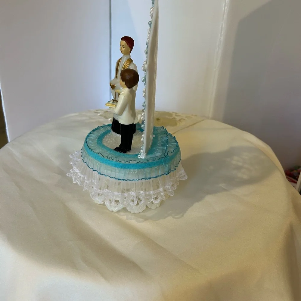 Blue and White Religious Cake Topper